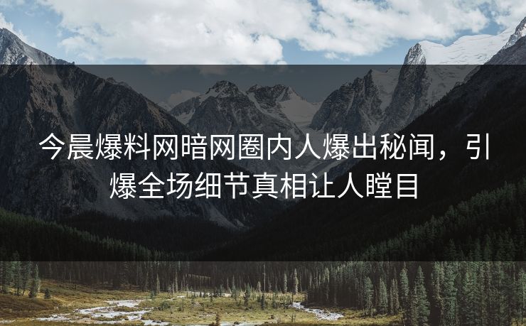 今晨爆料网暗网圈内人爆出秘闻，引爆全场细节真相让人瞠目