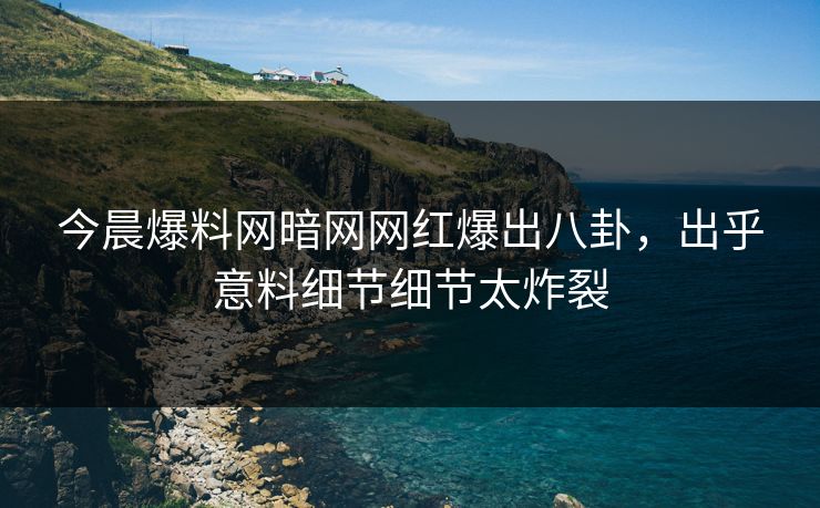 今晨爆料网暗网网红爆出八卦，出乎意料细节细节太炸裂