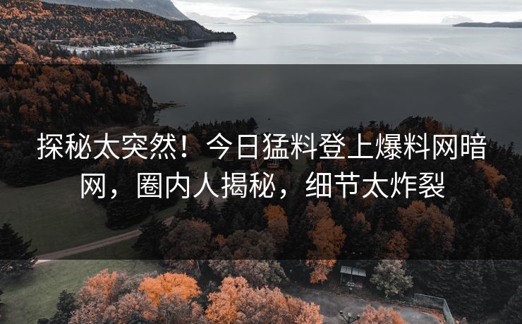 探秘太突然！今日猛料登上爆料网暗网，圈内人揭秘，细节太炸裂
