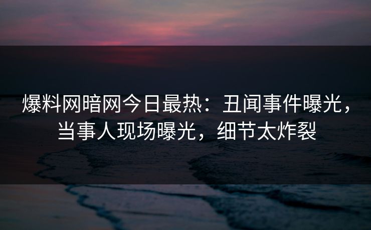 爆料网暗网今日最热：丑闻事件曝光，当事人现场曝光，细节太炸裂