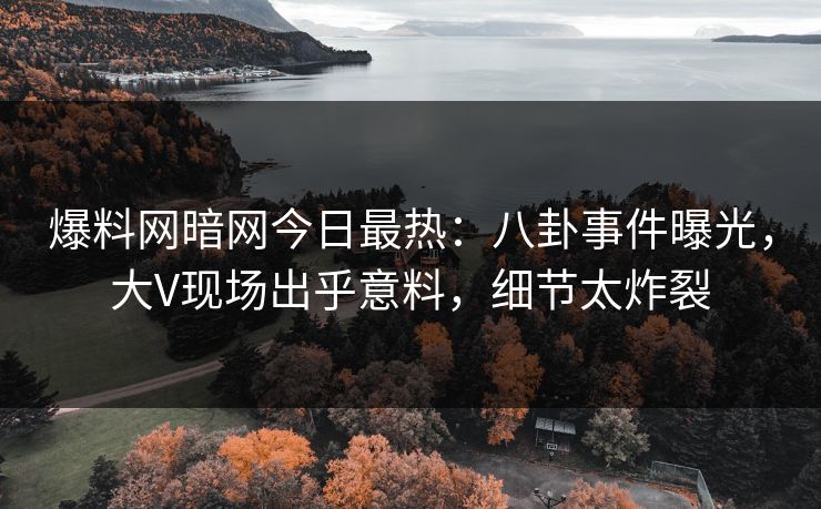 爆料网暗网今日最热：八卦事件曝光，大V现场出乎意料，细节太炸裂