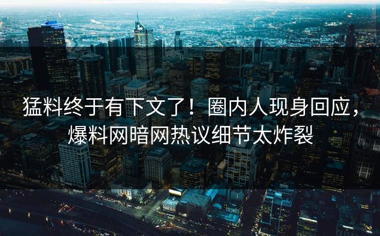猛料终于有下文了！圈内人现身回应，爆料网暗网热议细节太炸裂