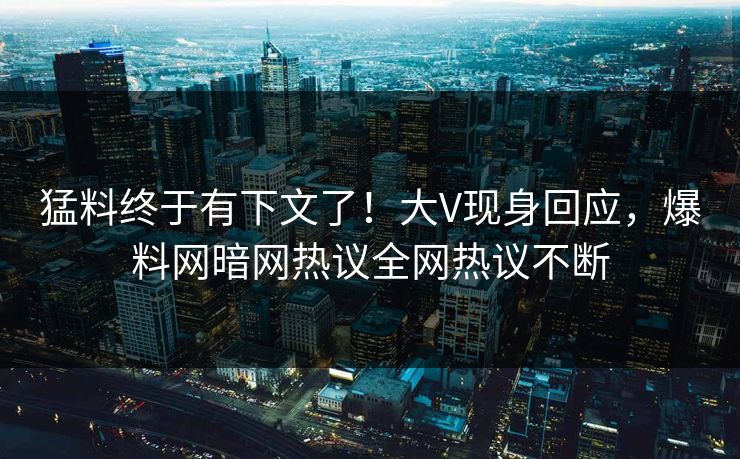 猛料终于有下文了！大V现身回应，爆料网暗网热议全网热议不断