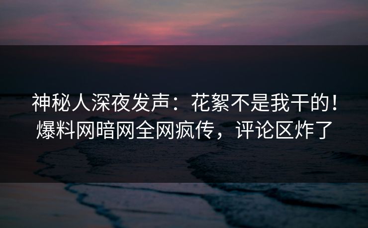 神秘人深夜发声：花絮不是我干的！爆料网暗网全网疯传，评论区炸了