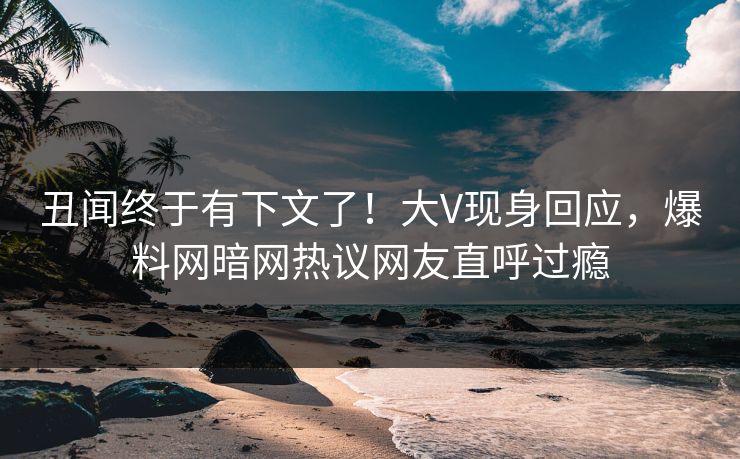 丑闻终于有下文了！大V现身回应，爆料网暗网热议网友直呼过瘾