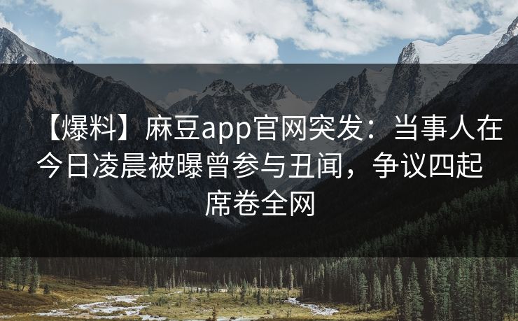 【爆料】麻豆app官网突发：当事人在今日凌晨被曝曾参与丑闻，争议四起席卷全网
