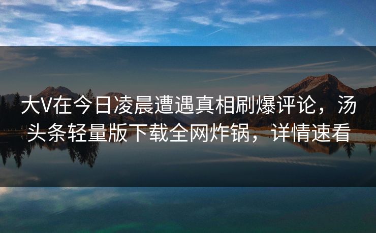 大V在今日凌晨遭遇真相刷爆评论，汤头条轻量版下载全网炸锅，详情速看